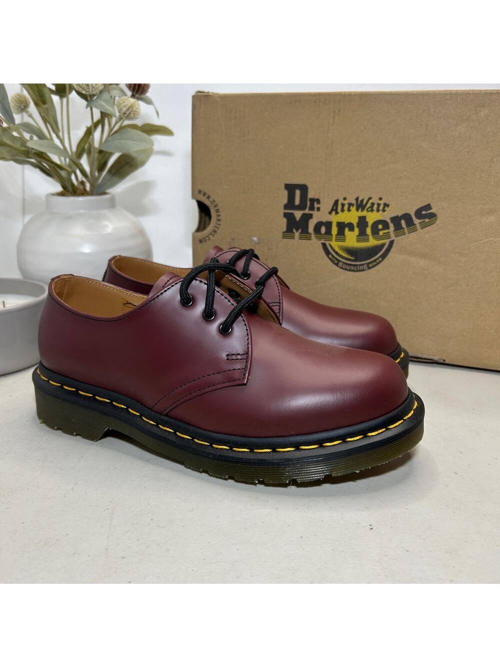 Dr Martens 1461 Leather Slip Resistant Oxford Shoes Cherry Red Men 4 Women 5 NWB
